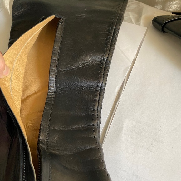 Louis Vuitton black leather zipper knee high boots heels 37.5 silver buckle 7.5 - Picture 8 of 15